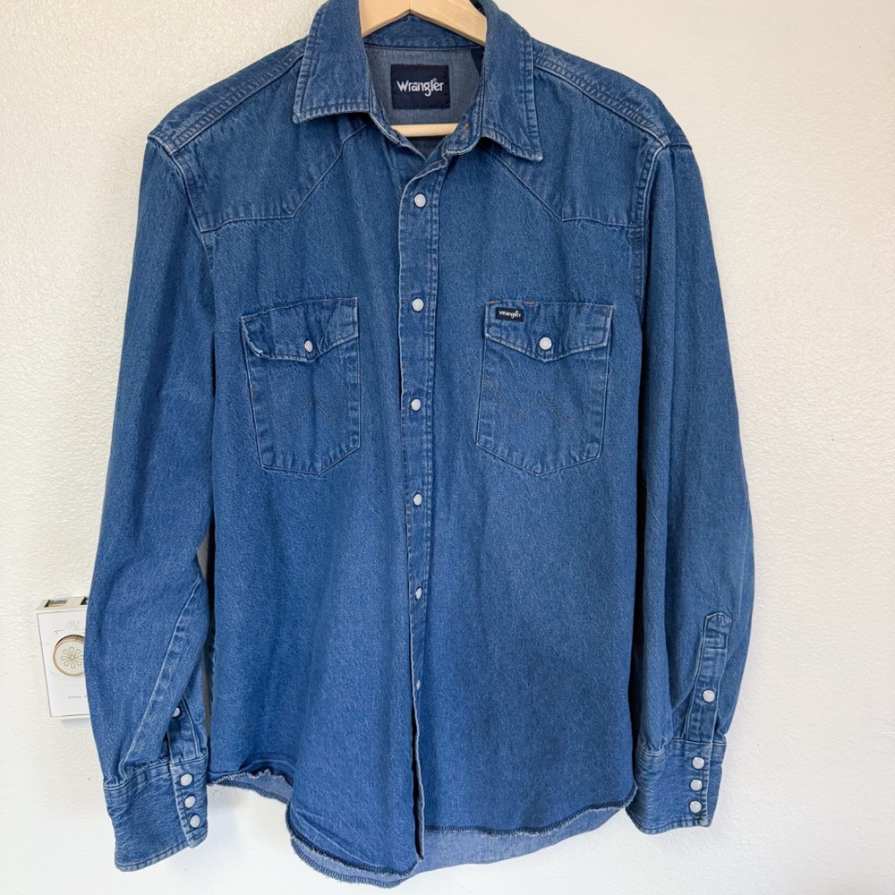 Wrangler 90s Men’s Blue Denim Western Snap Button Shirt XL